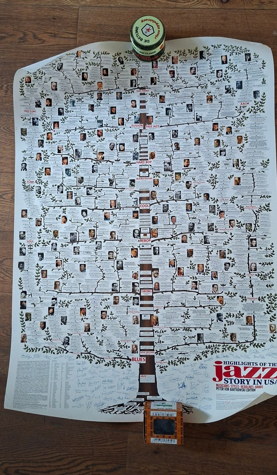 Poster Jazz boom: De Geschiedenis v/d Jazz - Peter Bartko, Verzamelen, Deurposter of groter, Ophalen of Verzenden, Muziek, Rechthoekig Staand