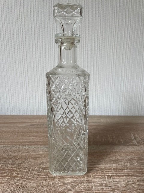 Mooi bewerkte glazen Karaf met afsluitdop, Gebruikt, Overige typen, Ophalen of Verzenden, Glas