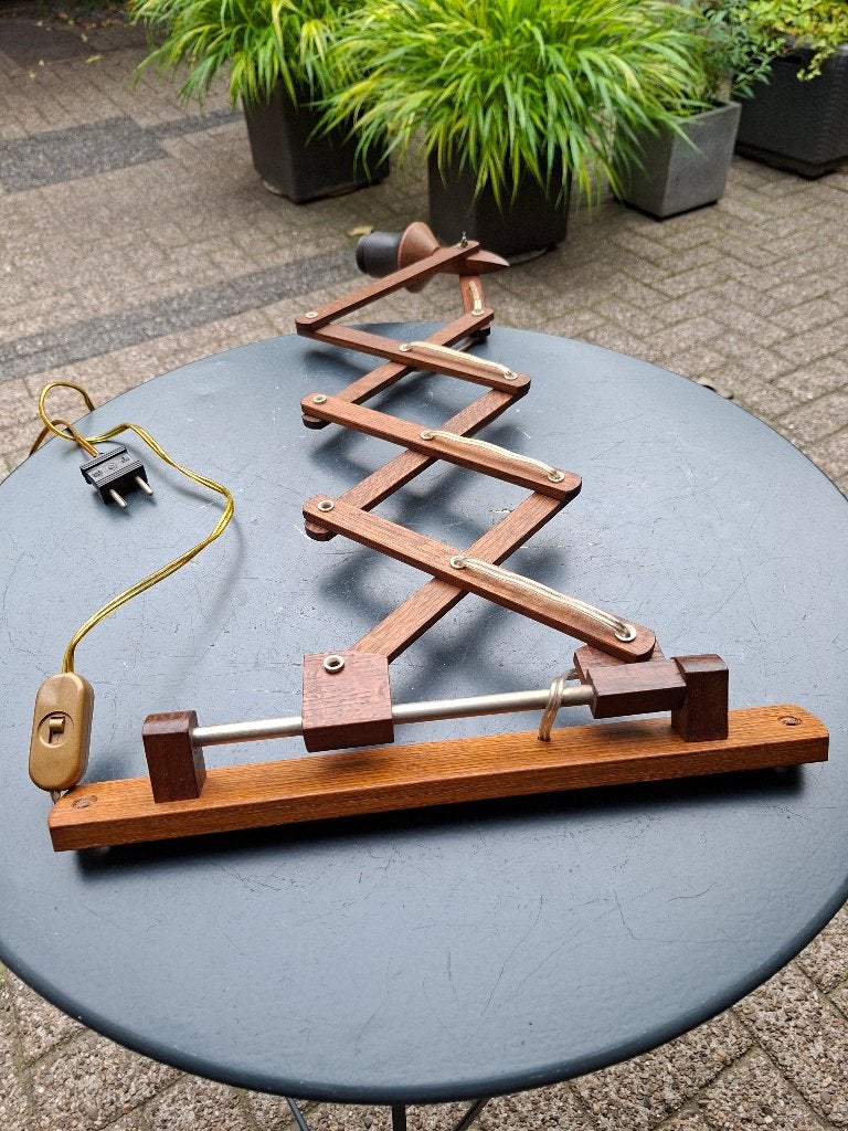 houten schaarlamp - harmonica wandlamp - treklamp -Dutch, Gebruikt, Bruin, Met schakelaar, Overige merken
