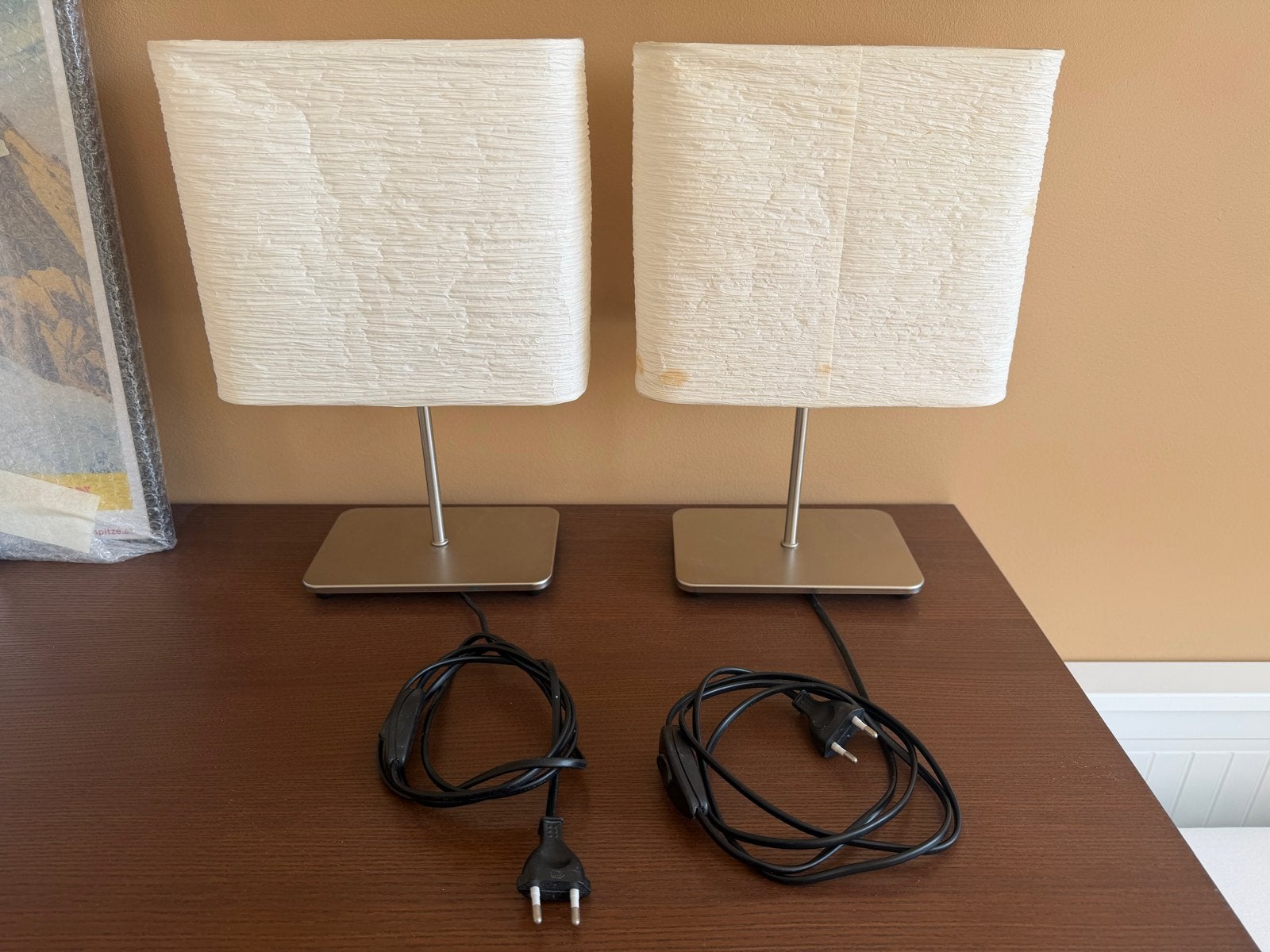 2x IKEA Magnarp rijstpapier tafellamp E14, Ophalen, Met schakelaar, Gebruikt, Textiel