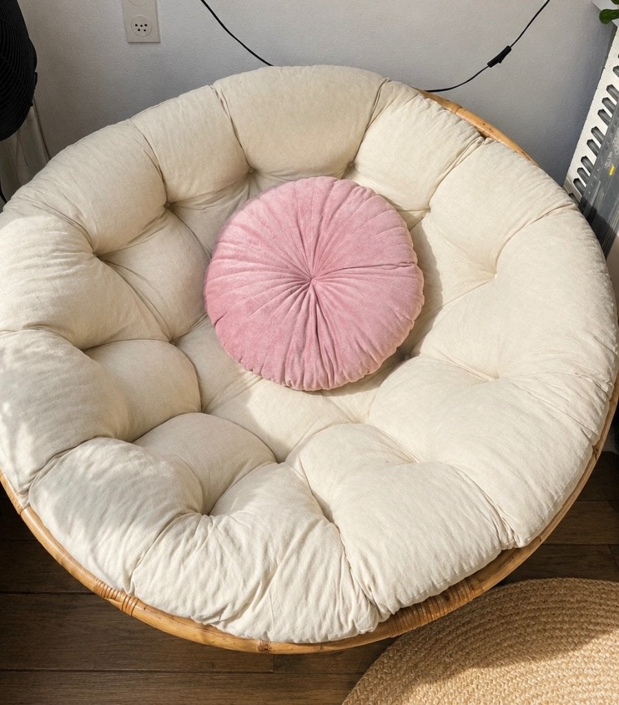 Rotan Papasan stoel met crèmekleurig kussen – Xenos, Ophalen, Gebruikt, Riet of Rotan, 75 tot 100 cm