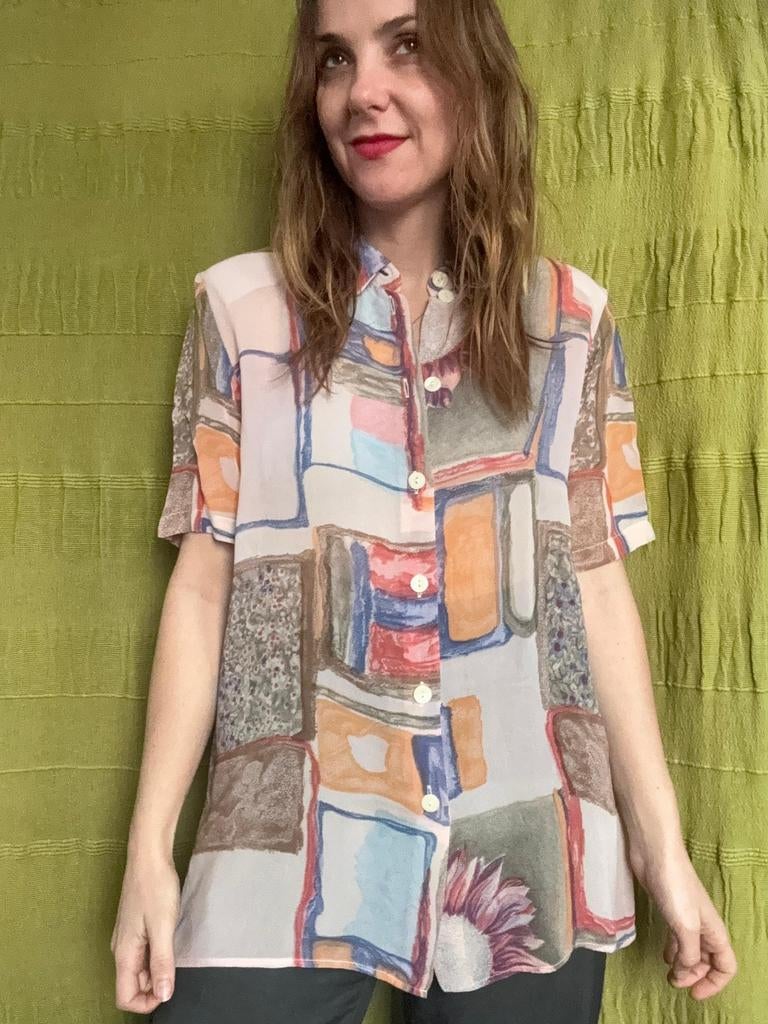 Vintage blouse, maat 38/40 - M/L - doorschijnend - 90's, Maat 38/40 (M), Overige kleuren, Onbekend, Ophalen of Verzenden
