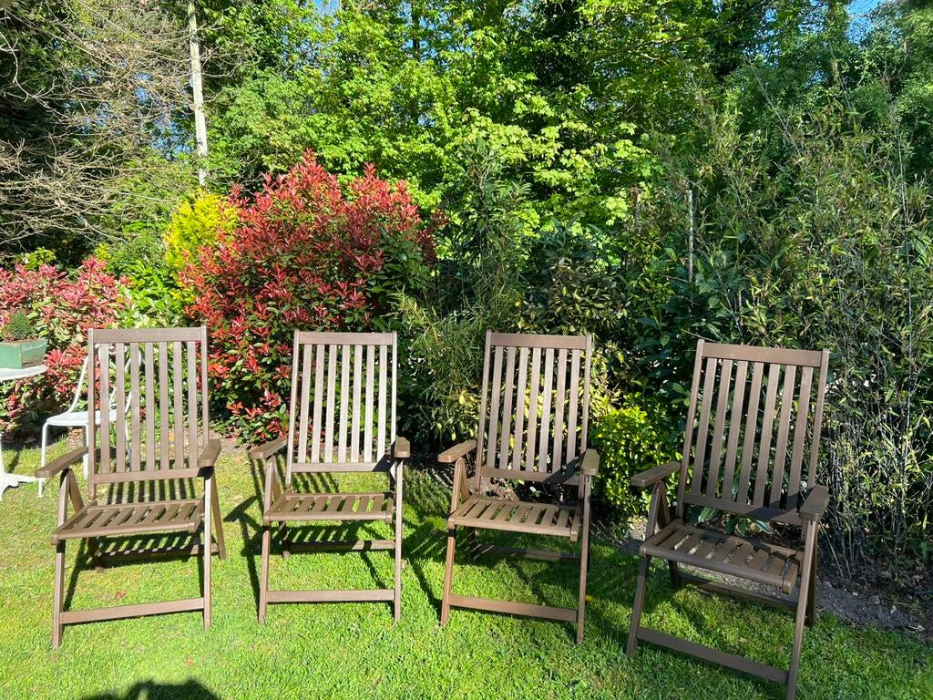 Houten tuinstoelen 4x (opvouwbaar), Ophalen, Zo goed als nieuw, Wicker