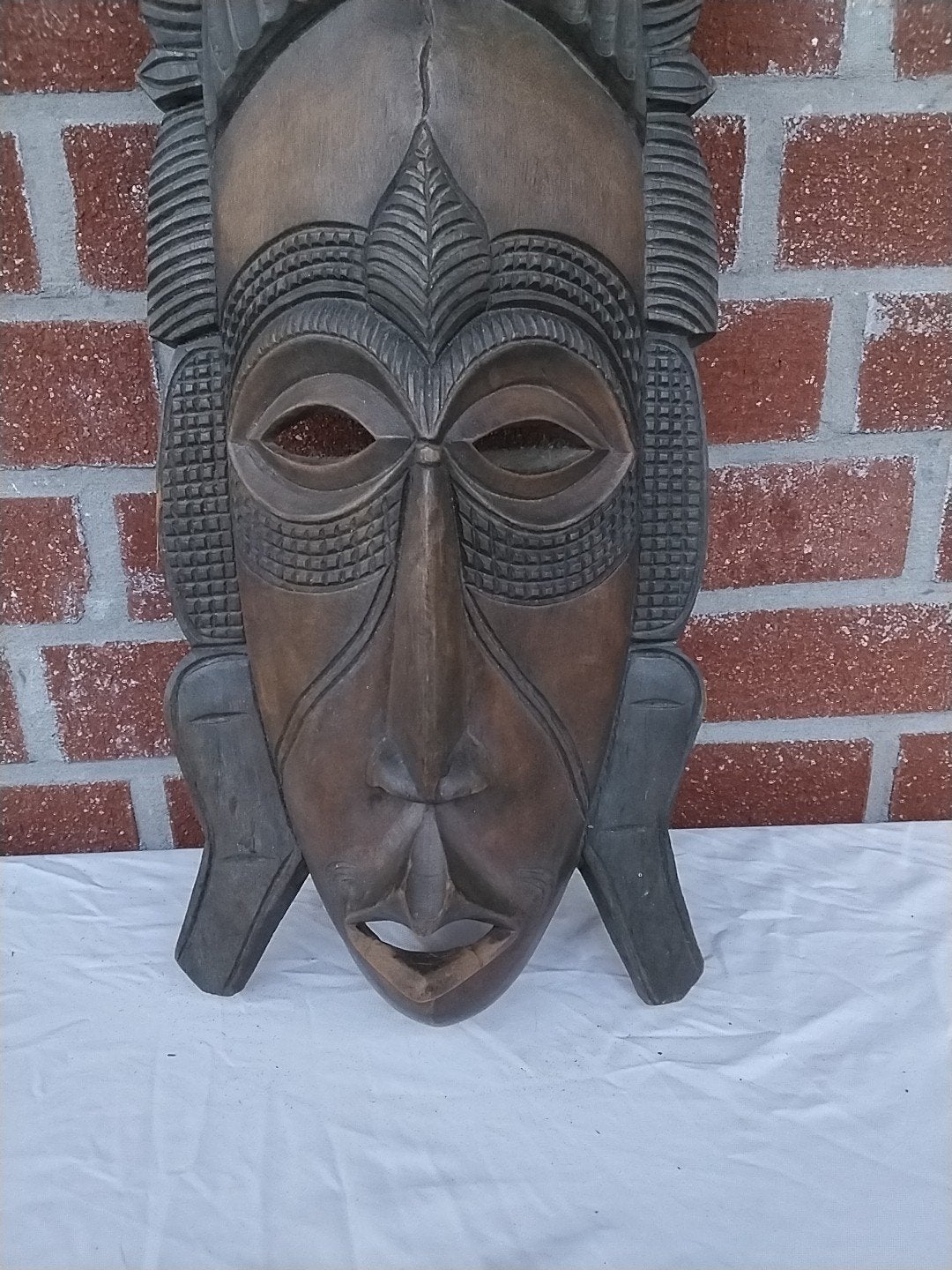 Groot Houten Afrikaans Masker - Handgesneden Kunst, Ophalen of Verzenden