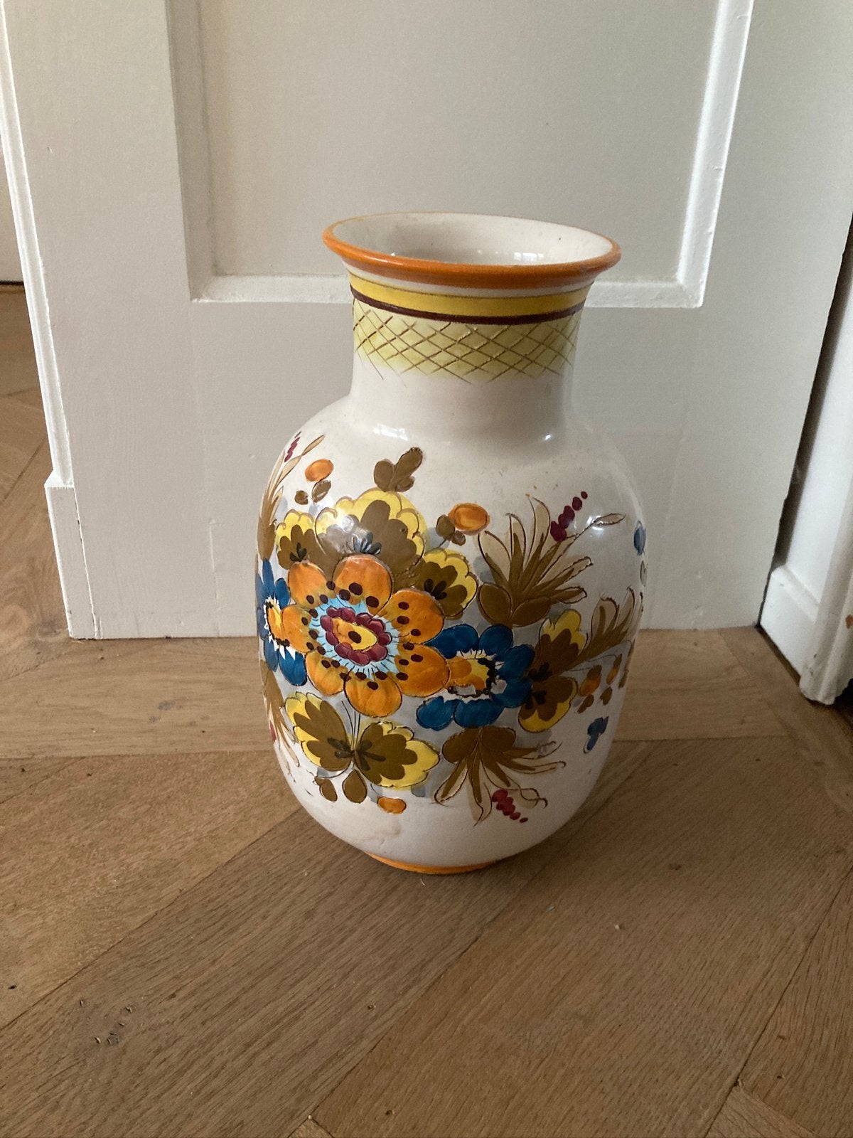 Grote vaas aardewerk portugees? Kleurrijk bloemen, Ophalen of Verzenden