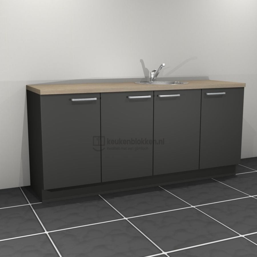 Zwart keukenblok met spoelbak 2.00 m breed - Op voorraad, Ophalen, Zwart, Nieuw, 200 cm of meer