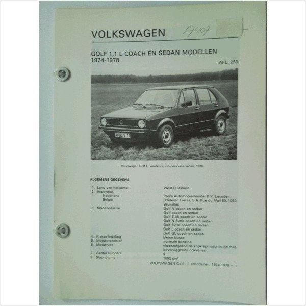 Volkswagen Golf 1 Vraagbaak losbladig 1974-1978 #1 Nederland, Ophalen of Verzenden, Gelezen, Volkswagen