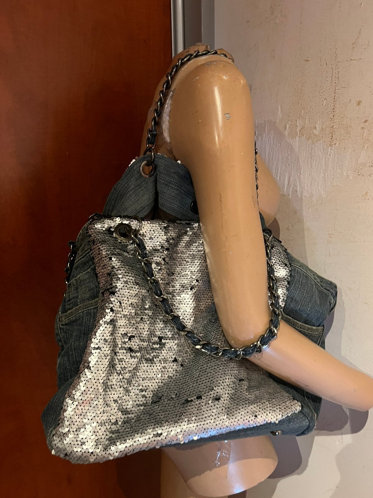 JEANS tas met lovertjes zgan, Ophalen of Verzenden, Zo goed als nieuw, Blauw, Schoudertasje