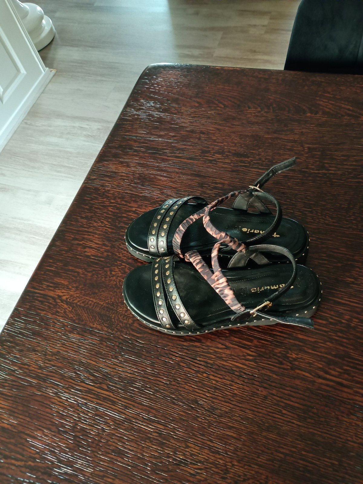 Tamaris sandalen met studs en dierenprint bandjes, Tamaris, Zwart, Nieuw, Sandalen of Muiltjes