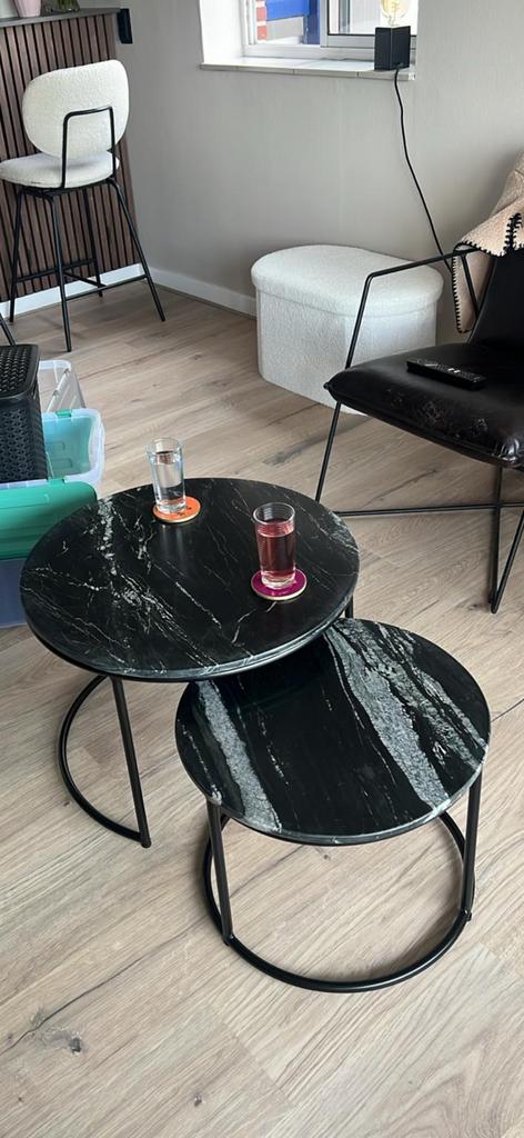Salontafeltjes marmer, Huis en Inrichting, Tafels | Salontafels, Ophalen, 50 tot 100 cm, Rond, Zo goed als nieuw