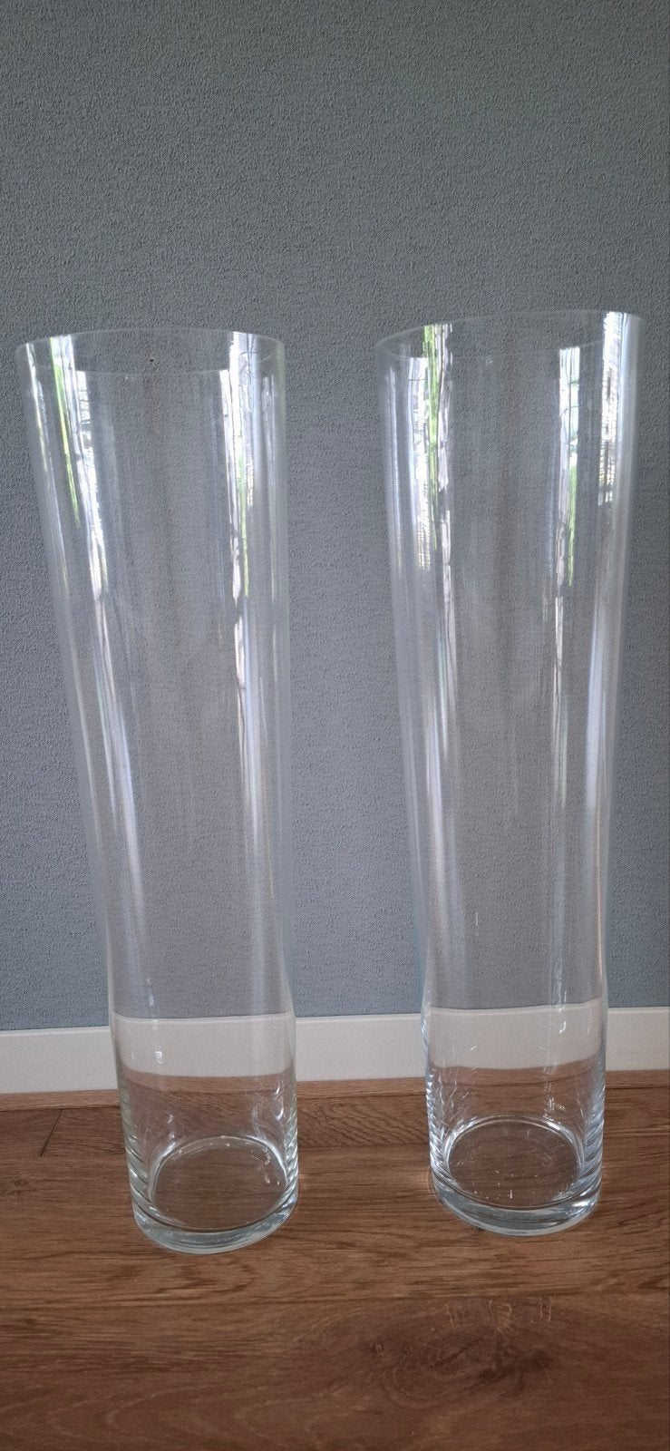 Set van 2 glazen vazen - 70 cm hoog, Ophalen, Gebruikt, Transparant, Glas