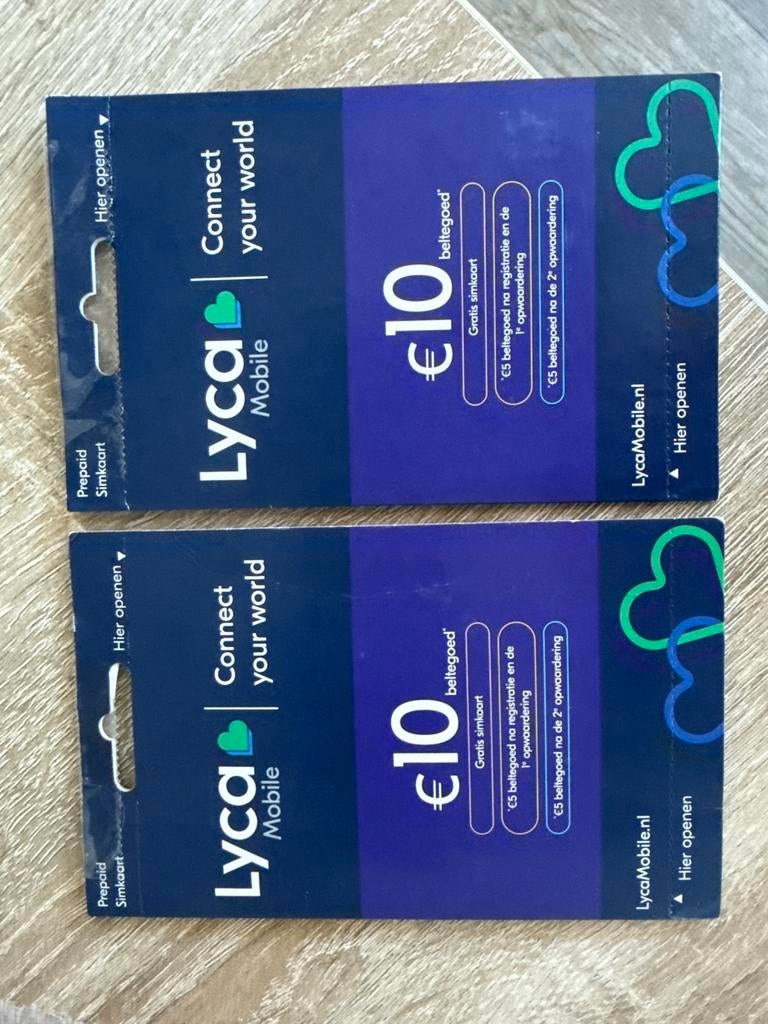 2x Lyca Mobile Prepaid Simkaart met €10 beltegoed, Ophalen of Verzenden, Nieuw, Overige providers, Simkaart