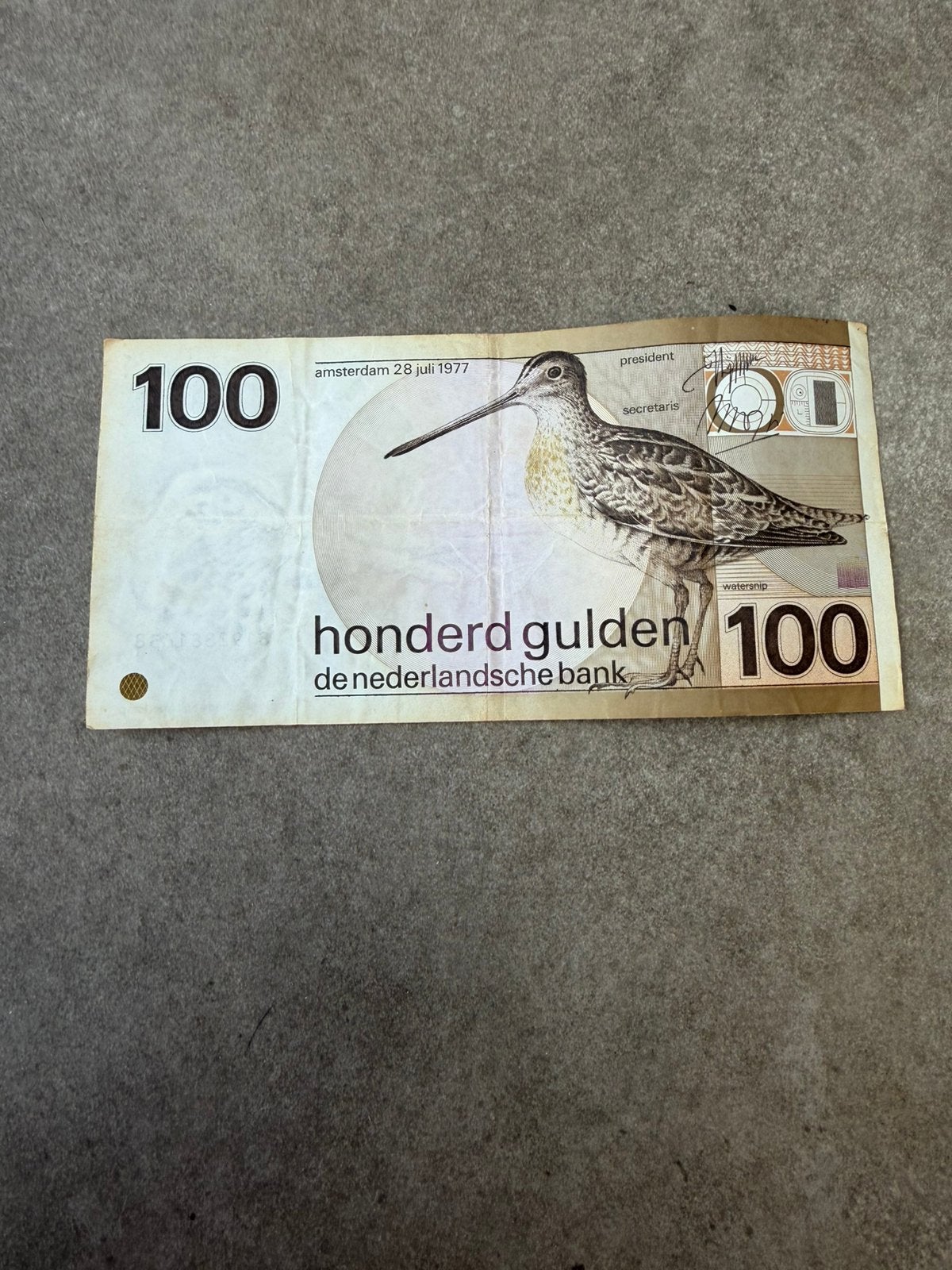 Zeldzaam 100 Gulden Bankbiljet - De Snip 1977 Nederland !!, Ophalen of Verzenden, 100 gulden, Los biljet