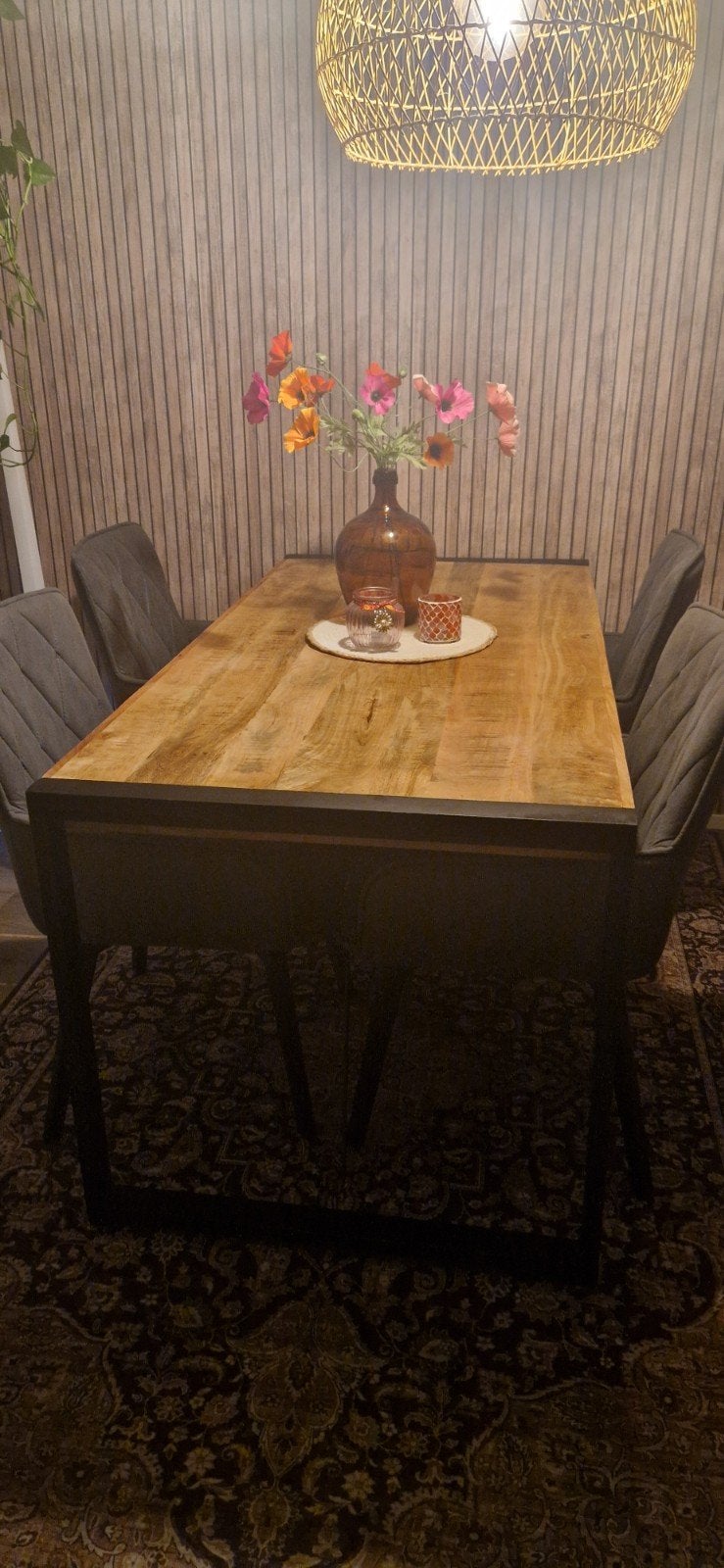 mangohouten eettafel met 4 stoelen, Huis en Inrichting, Tafels | Eettafels, Ophalen, Gebruikt, 50 tot 100 cm, 150 tot 200 cm