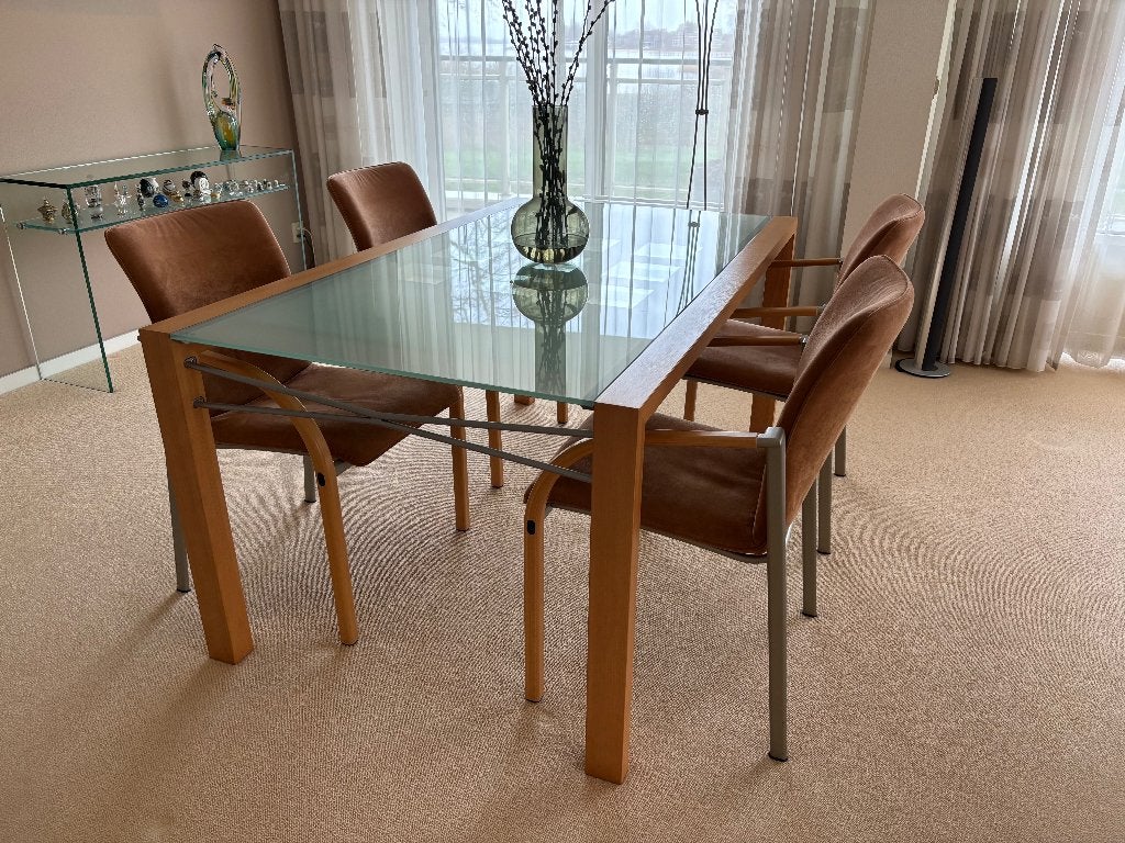 eethoek: tafel met 4 stoelen, Ophalen, Glas, 200 cm of meer, 50 tot 100 cm