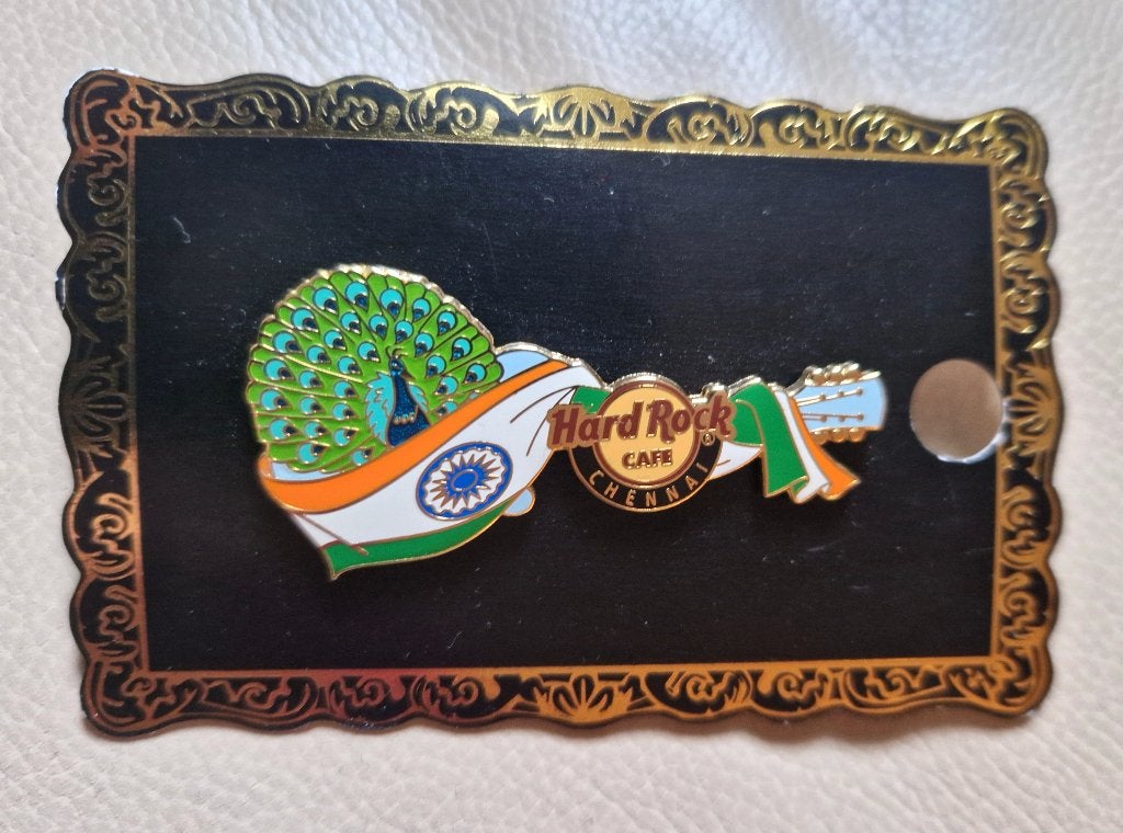 Hard rock cafe Chennai gitaar pauw Indiase flag pin!, Ophalen of Verzenden, Zo goed als nieuw, Overige typen