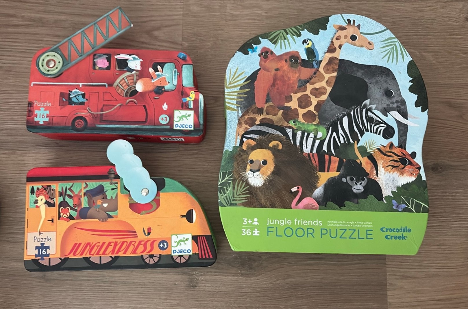 Drie djeco puzzels 16, 16 en 36 stukken, Ophalen of Verzenden, 10 tot 50 stukjes, Zo goed als nieuw, 2 tot 4 jaar