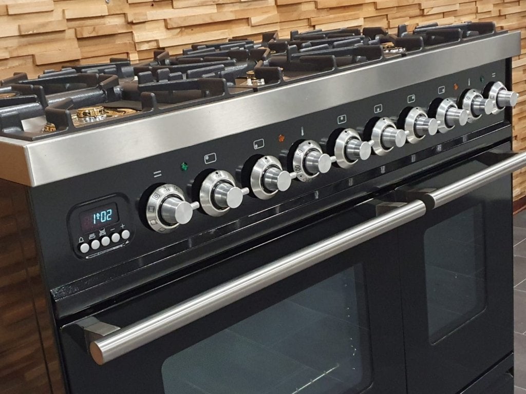 Boretti Fornuis 90cm hoogglans zwart + rvs 2 ovens 6 pits, Witgoed en Apparatuur, Niet ingevuld, 60 cm of meer, Niet ingevuld