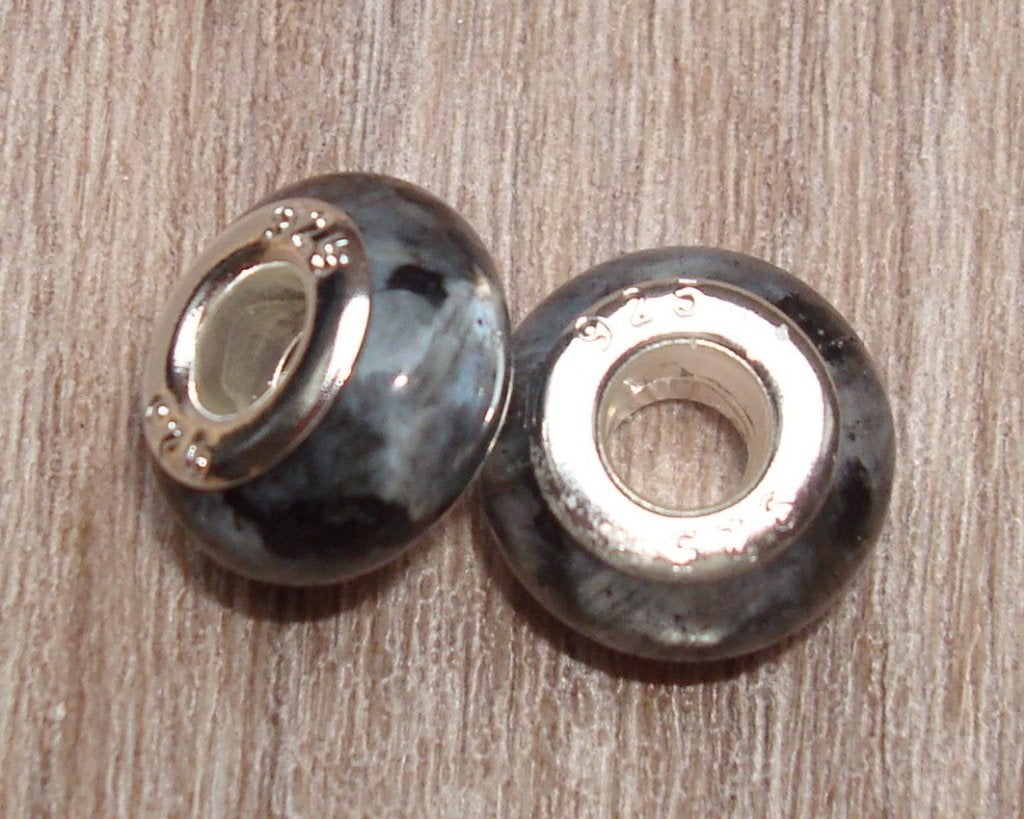 Groot gat bedel met Noors labradoriet - larvikiet, Want 18 Hoogvliet, Adorabeads, Nieuw, 4 bedels of meer