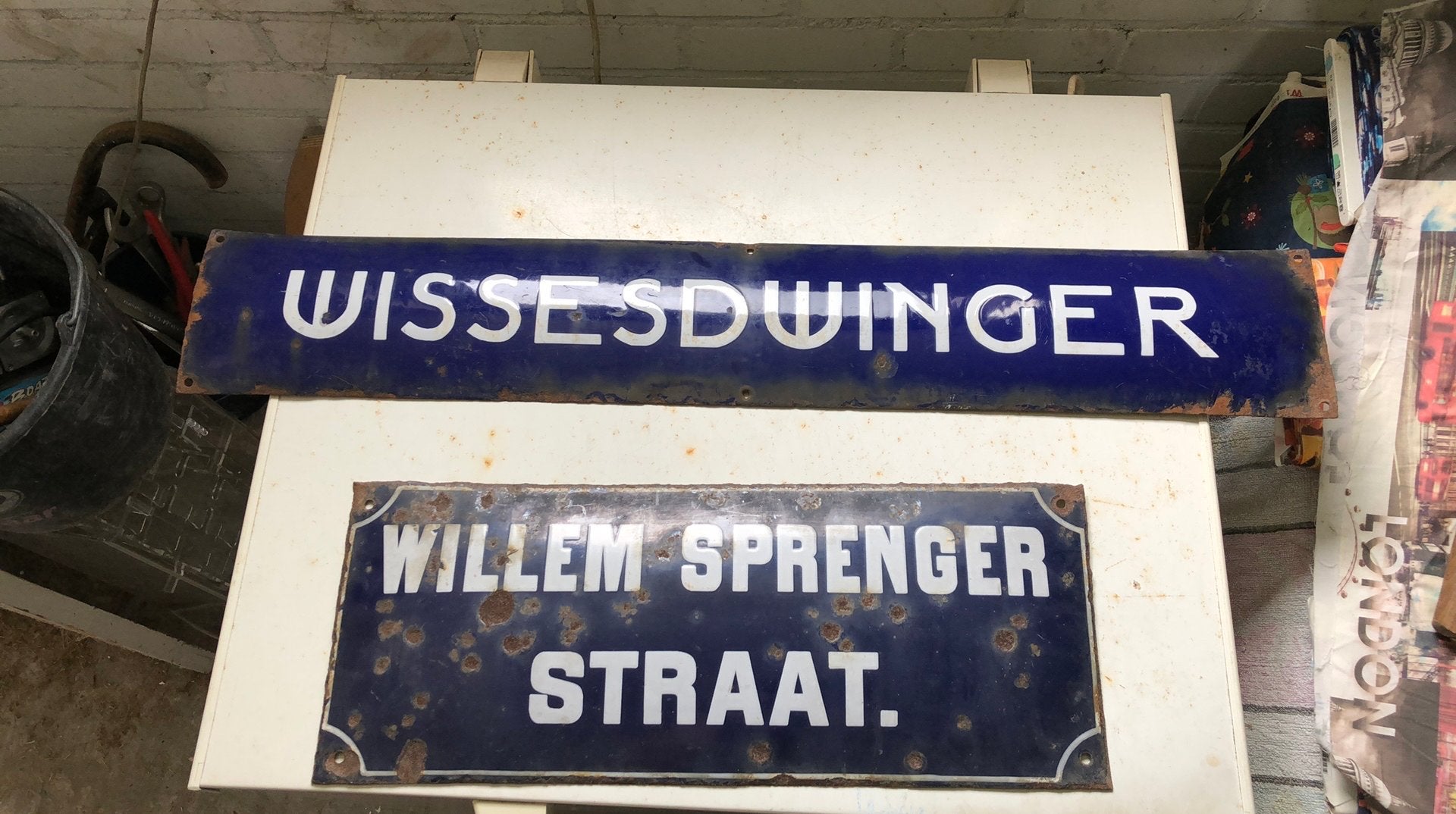 Oude geëmailleerde straatnaamborden - Willem Sprengerstraat, Antiek en Kunst, Ophalen of Verzenden