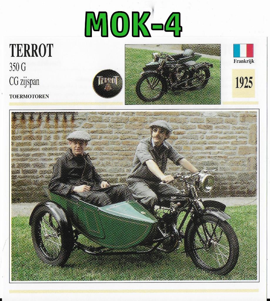 Mok-4 motorkaart terrot 350 g cg zijspan- 1925, Ophalen of Verzenden, Zo goed als nieuw, Auto's