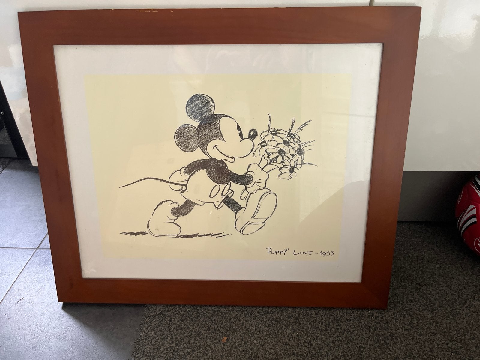 Houten fotolijsten waarvan 1 met Mickey Mouse, Ophalen, Bruin, Gebruikt, Fotolijst