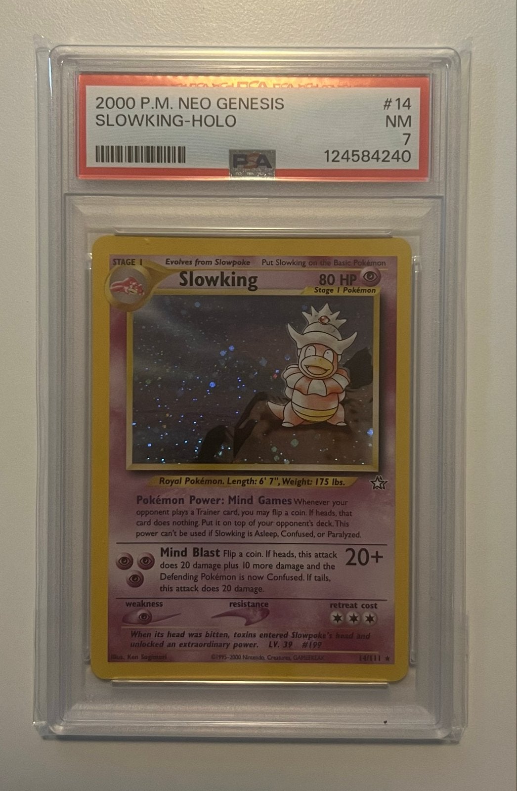 Slowking 14/111 - Neo Genesis - PSA 7, Ophalen of Verzenden, Zo goed als nieuw, Losse kaart, Foil