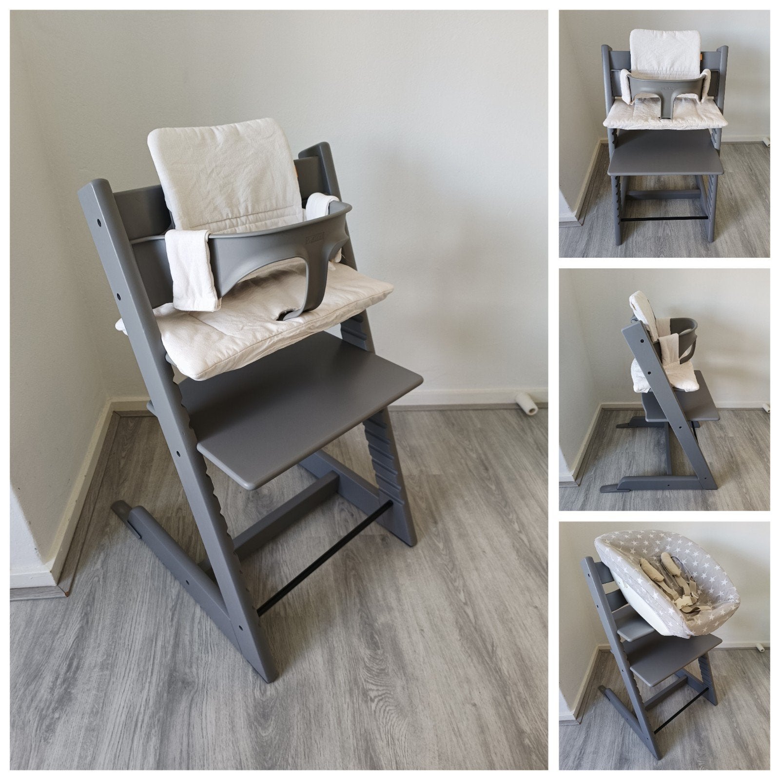 Stokke Tripp Trapp storm grey+babyset, newbornset, hoes, Kinderen en Baby's, Kinderstoelen, Meegroeistoel, Ophalen of Verzenden