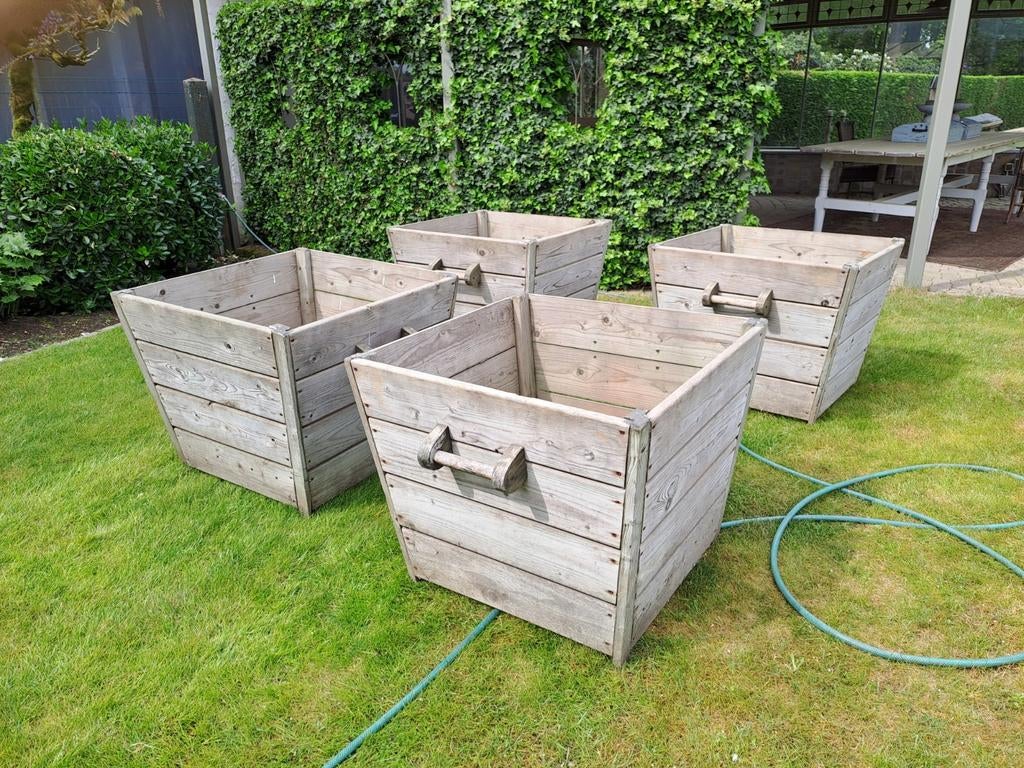 Set van 4 houten plantenbakken voor tuin of balkon, Tuin en Terras, Bloembakken en Plantenbakken, Ophalen, Gebruikt, Minder dan 60 cm