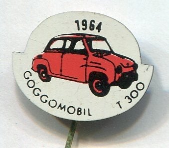 1964 Goggomobil T 300 rood op blik auto speldje ( B_132), Ophalen of Verzenden, Zo goed als nieuw, Transport, Speldje of Pin