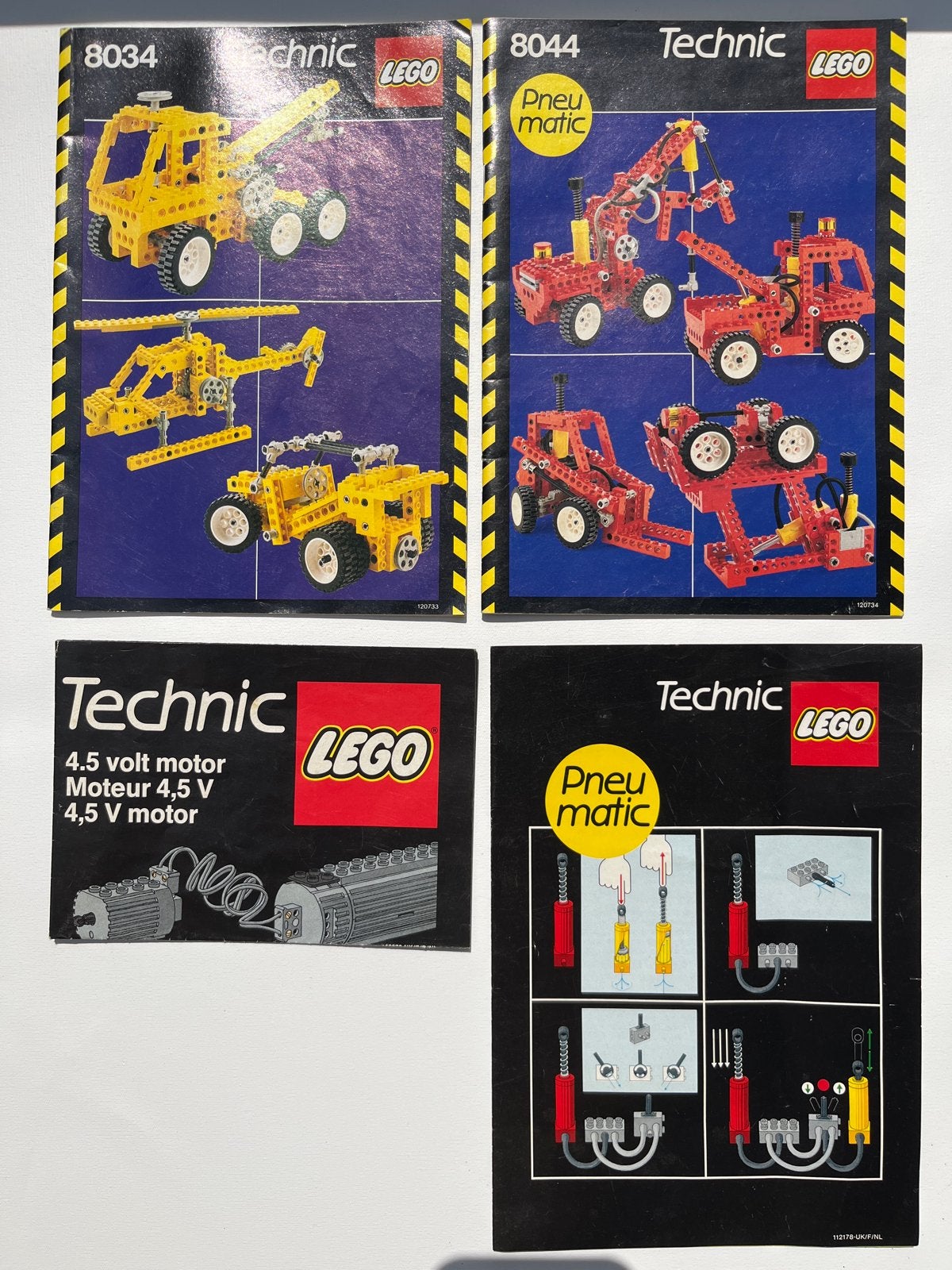 Lego Technic instructies 8034, 8044, 4.5V Motor, Pneumatic, Ophalen of Verzenden, Gebruikt, Overige merken