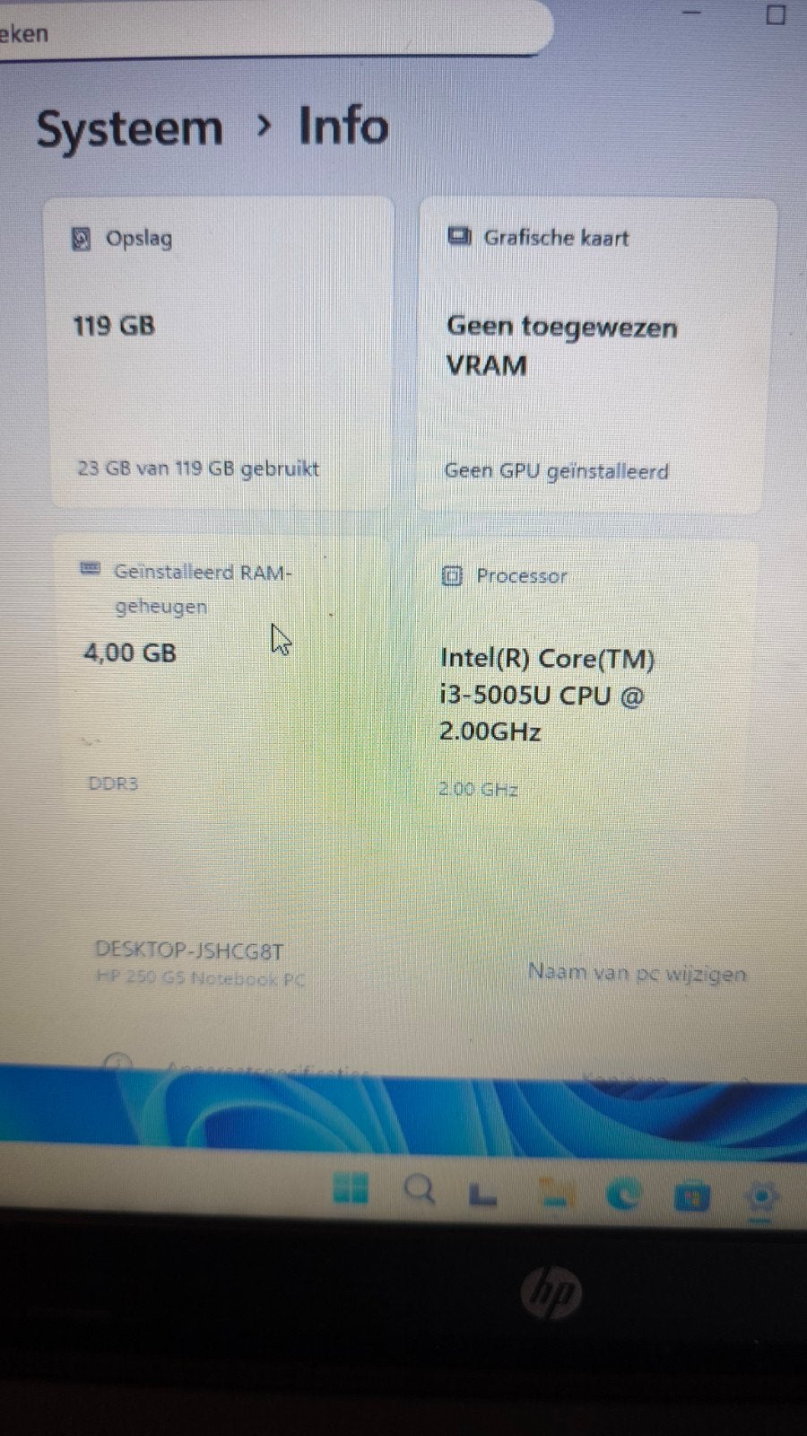 HP 250 G5 Laptop - Intel i3-5005U, 4GB RAM, 119GB Opslag, Computers en Software, Windows Laptops, HDD, 2 tot 3 Ghz, 119 GB, Ophalen of Verzenden