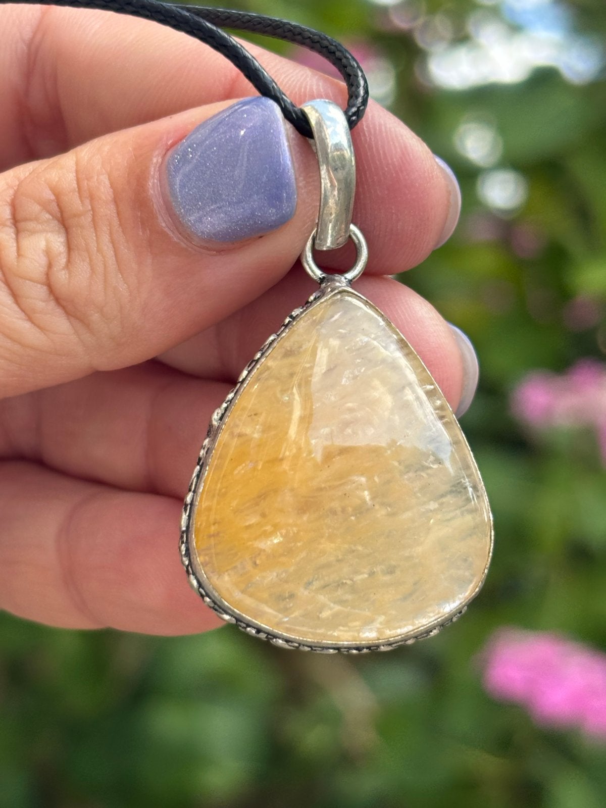 Gele Aventurijn Edelsteenketting met Leer - Handgemaakt, Sieraden, Tassen en Uiterlijk, Kettingen, Geel, Nieuw, Ophalen of Verzenden