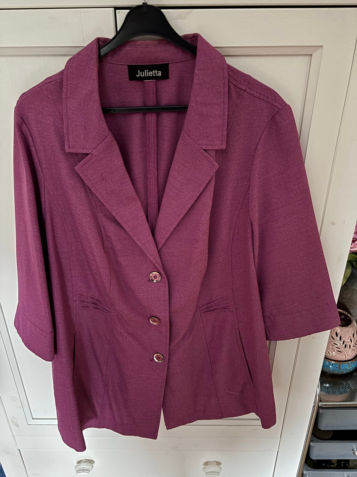 Mooi paars jasje met 3/4 mouwen, maat 50, Kleding | Dames, Ophalen of Verzenden, Gedragen, Paars