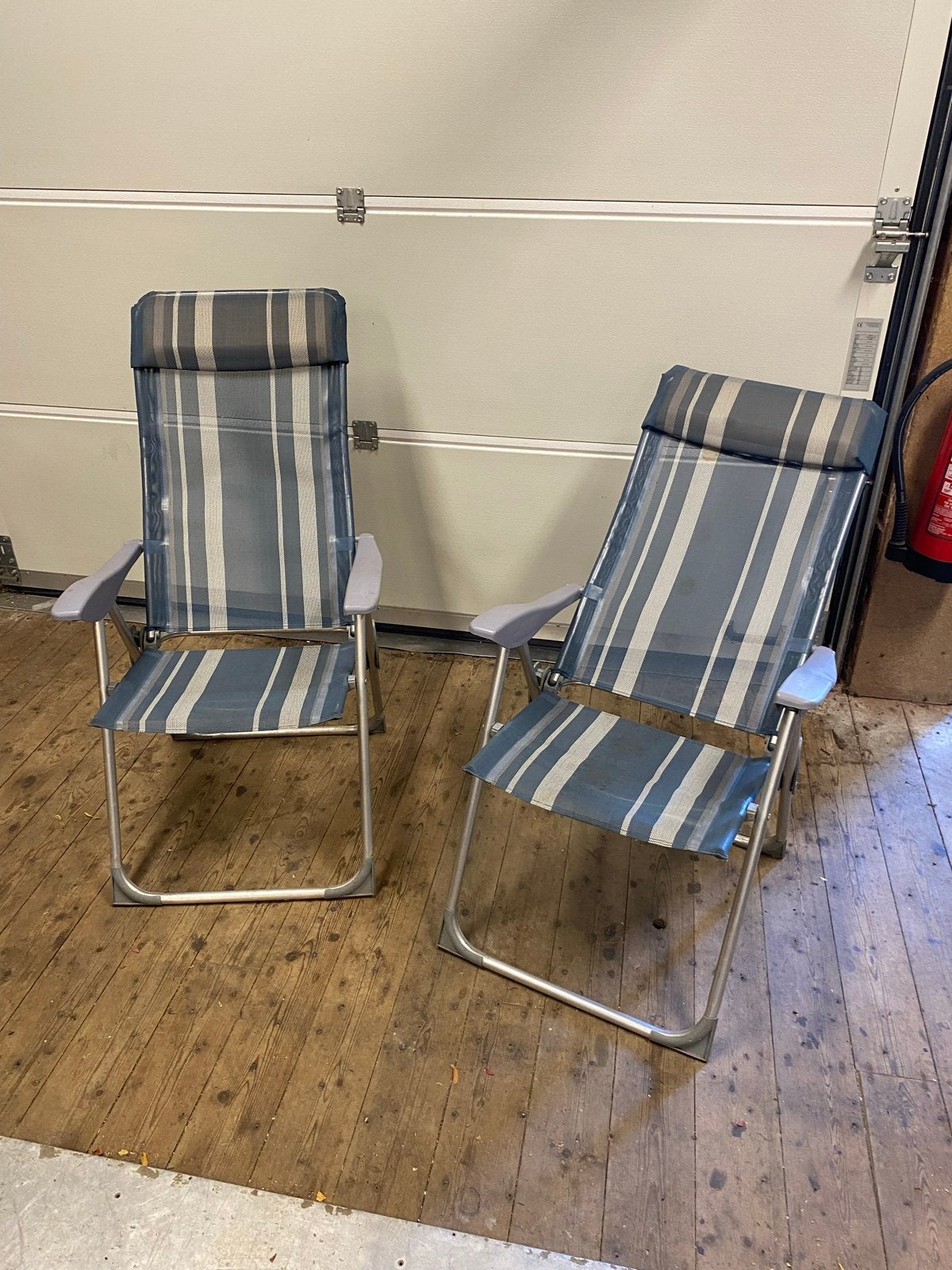2x Comfortabele Campingstoelen - Blauw gestreept, Ophalen, Gebruikt, Campingstoel