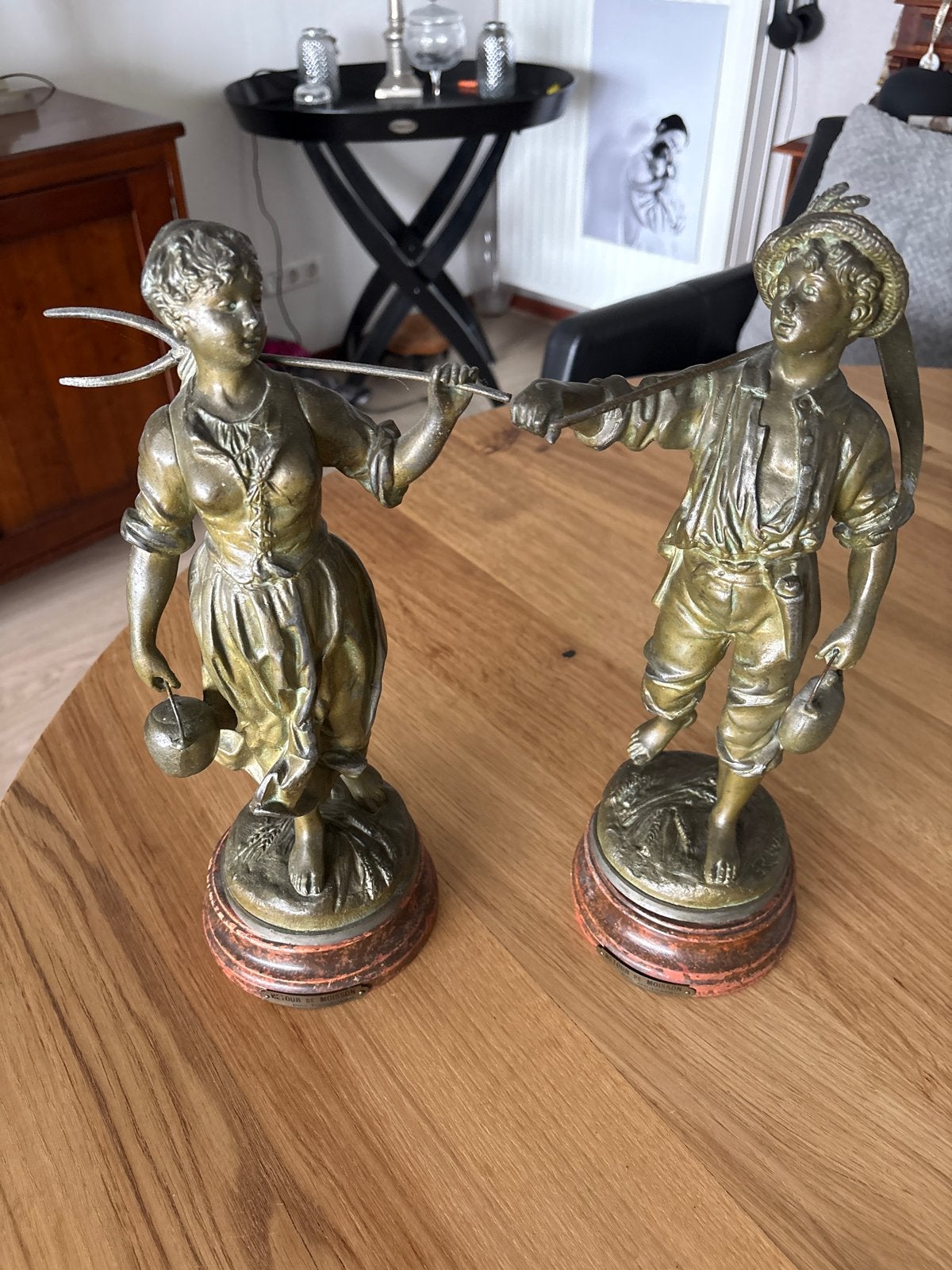 Antieke bronzen beelden: Retour de Moisson door Rousseau, Antiek en Kunst, Kunst | Beelden en Houtsnijwerken, Ophalen, Groep mensen