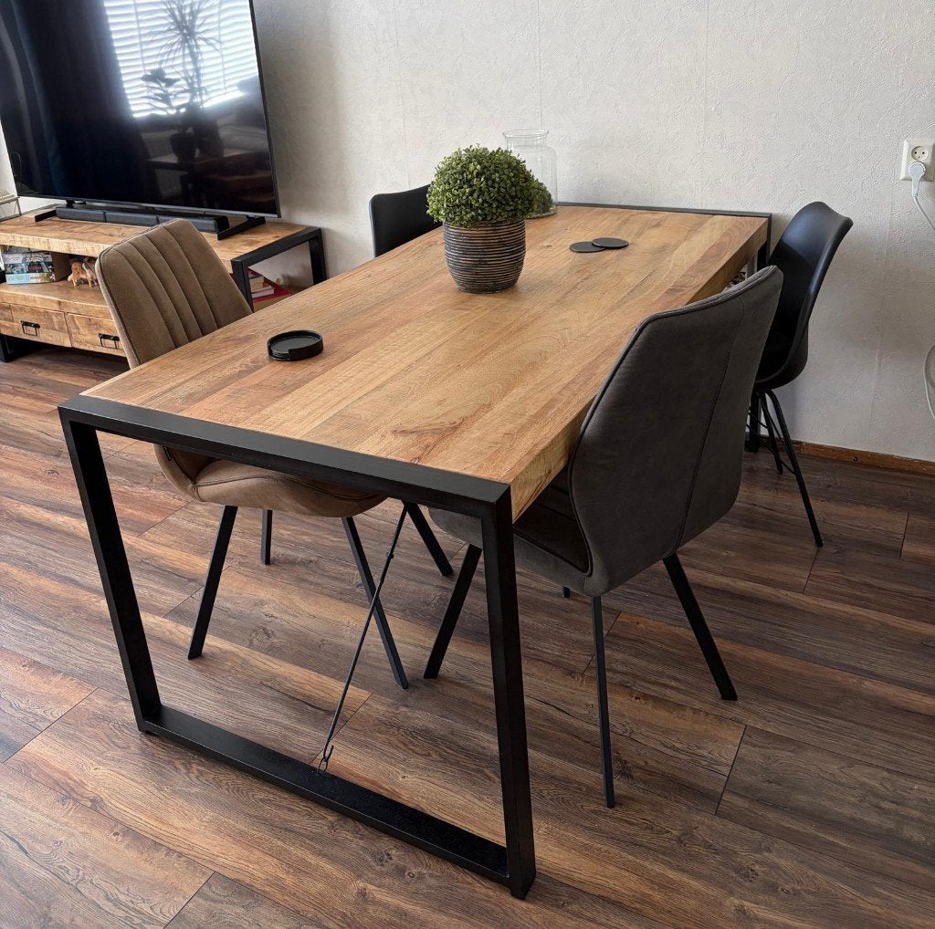 Eettafel mangohout Britt 180x90x76, Gebruikt, 200 cm of meer, 50 tot 100 cm, Rechthoekig