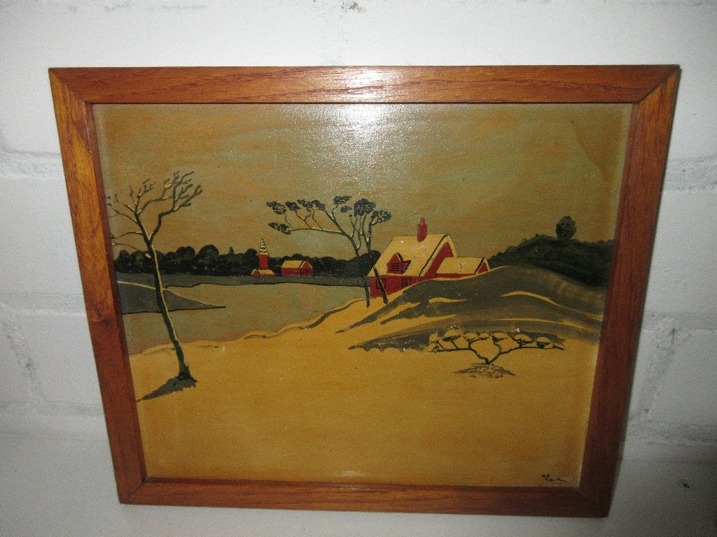 Landschap schilderij op houten plaat, Ophalen of Verzenden, Landschap, Paneel