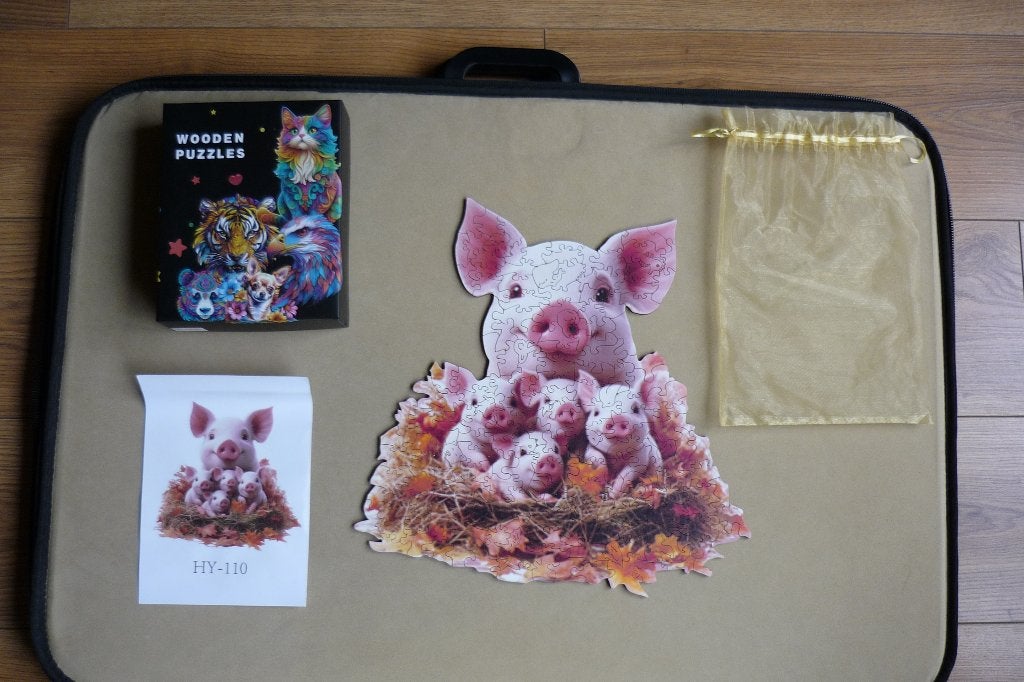 Houten puzzel '' MOEDER VARKEN MET BIGGEN '' + Poster 177 st, Ophalen, Minder dan 500 stukjes, Gebruikt, Legpuzzel