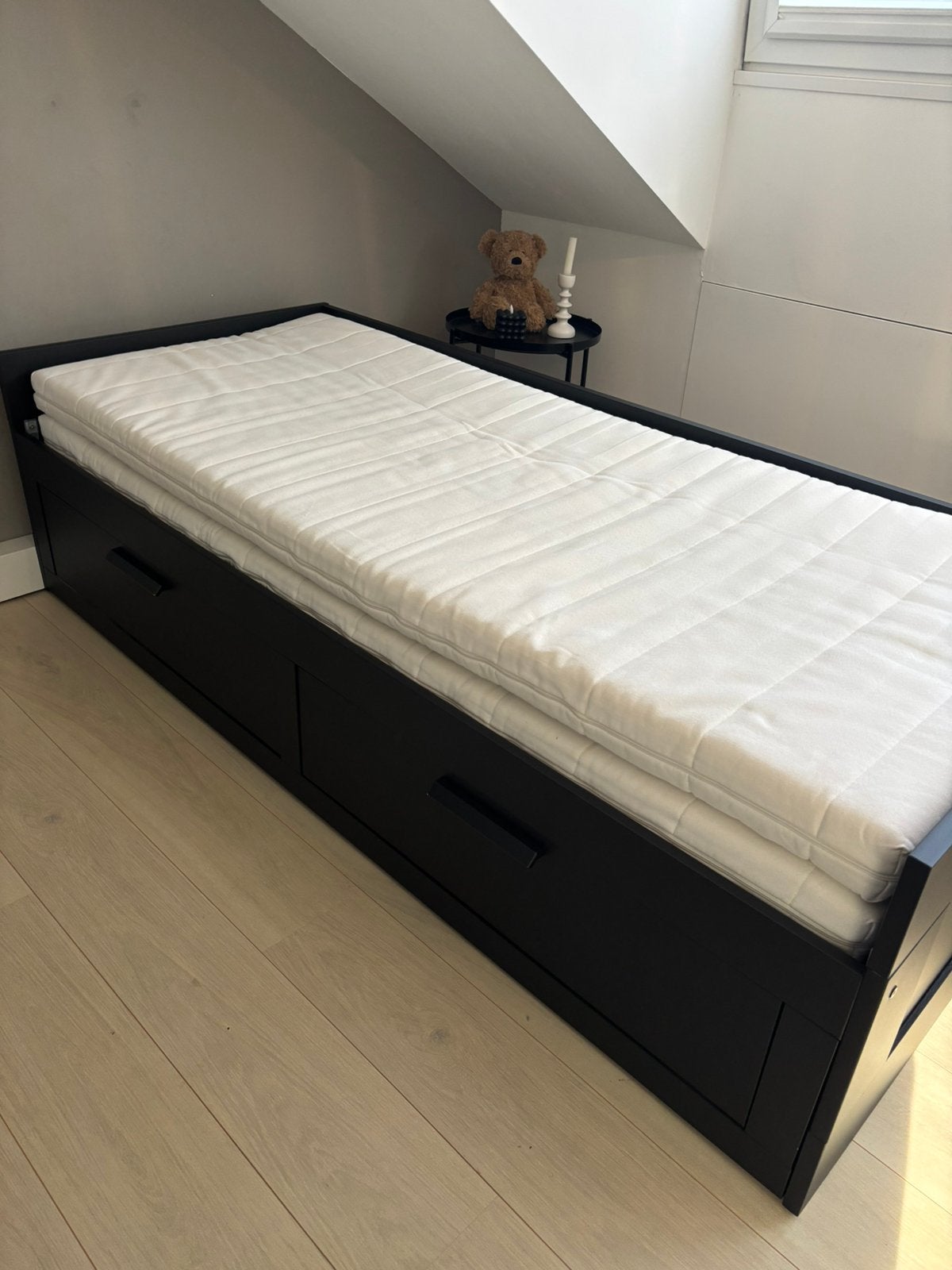 Ikea Brimnes bed (80/160 x 200), Ophalen, Verstelbaar, Zwart, Tweepersoons