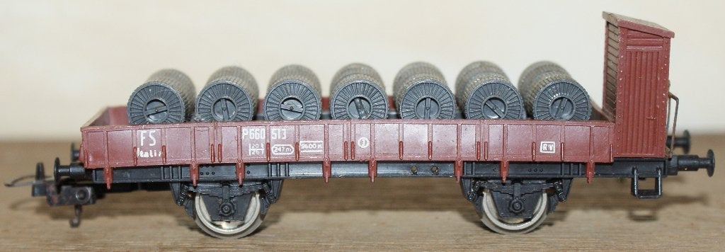 Platte wagen met coil-carrier FS P660513 LIMA H0 ITALY., Gebruikt, Gelijkstroom of Wisselstroom, Wagon, Ophalen of Verzenden