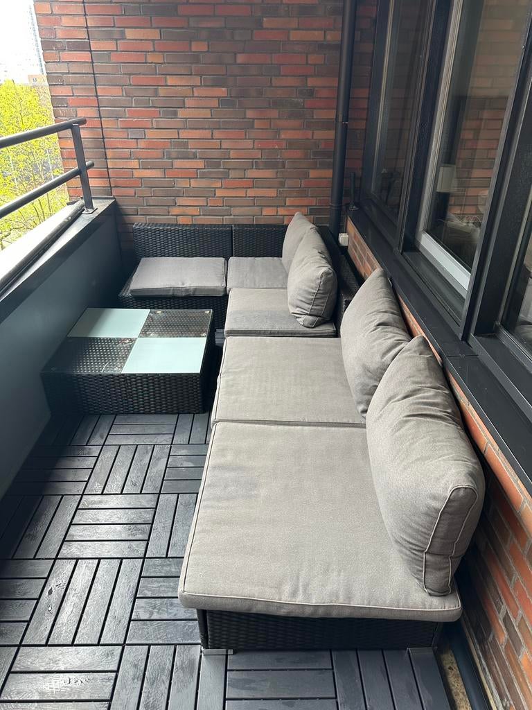 Modulaire Tuinset/Balkonset met Tafel en Glasplaten, Ophalen, 6 zitplaatsen, Bank, Zo goed als nieuw