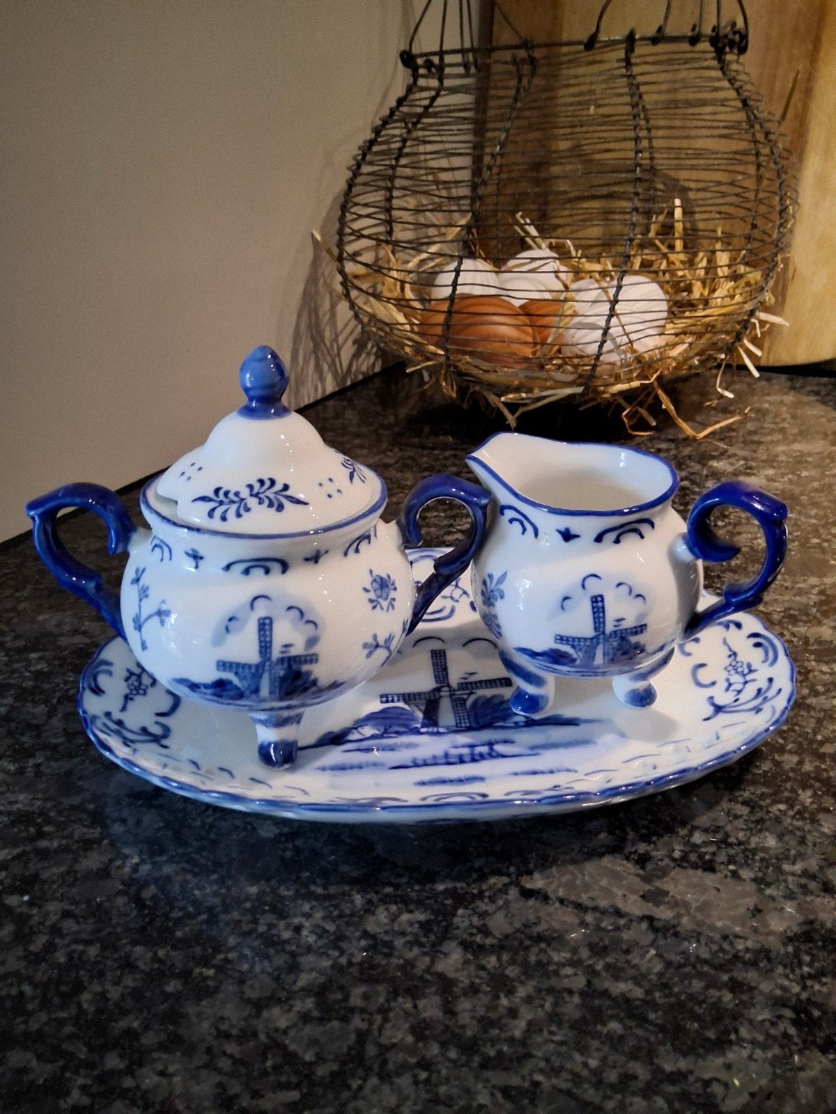 Delfts Blauw Suiker- en Melkstel op Schaal, Ophalen of Verzenden