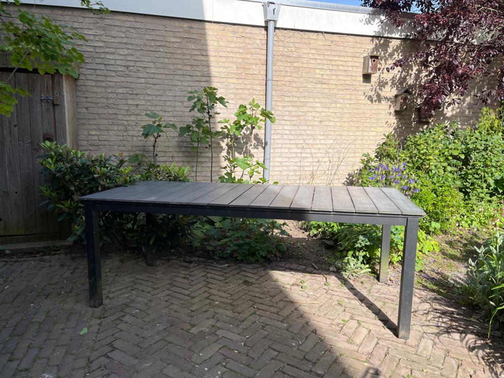Onderhousdvrije tuintafel - Grijs/Zwart - Polywood aluminium, Ophalen, Gebruikt, Rechthoekig, Aluminium