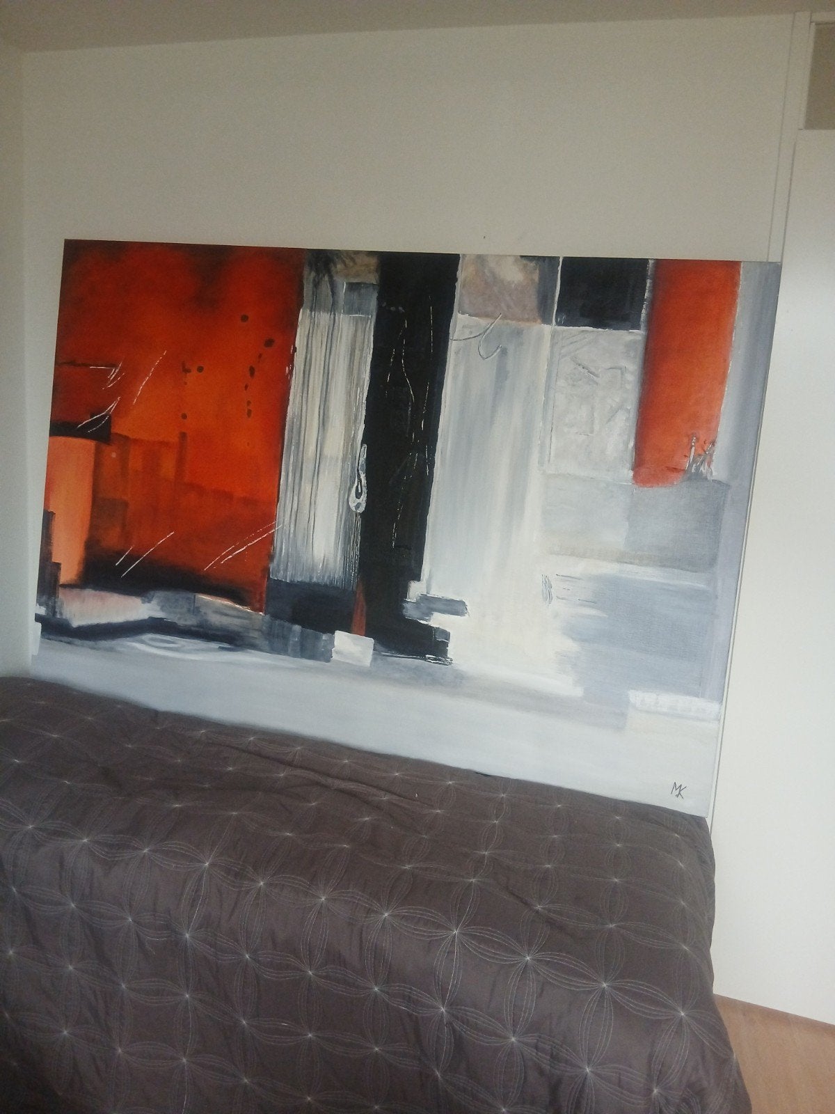 Groot Eigenwerk Abstract Olieverf Schilderij Warme Tinten, Ophalen of Verzenden