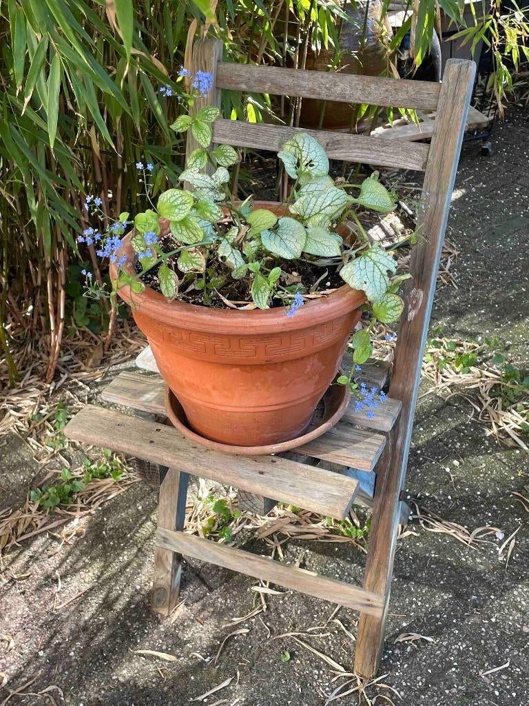 Oude vintage houten decoratieve opklapbare tuinstoel, Ophalen, Gebruikt, Hout, Inklapbaar