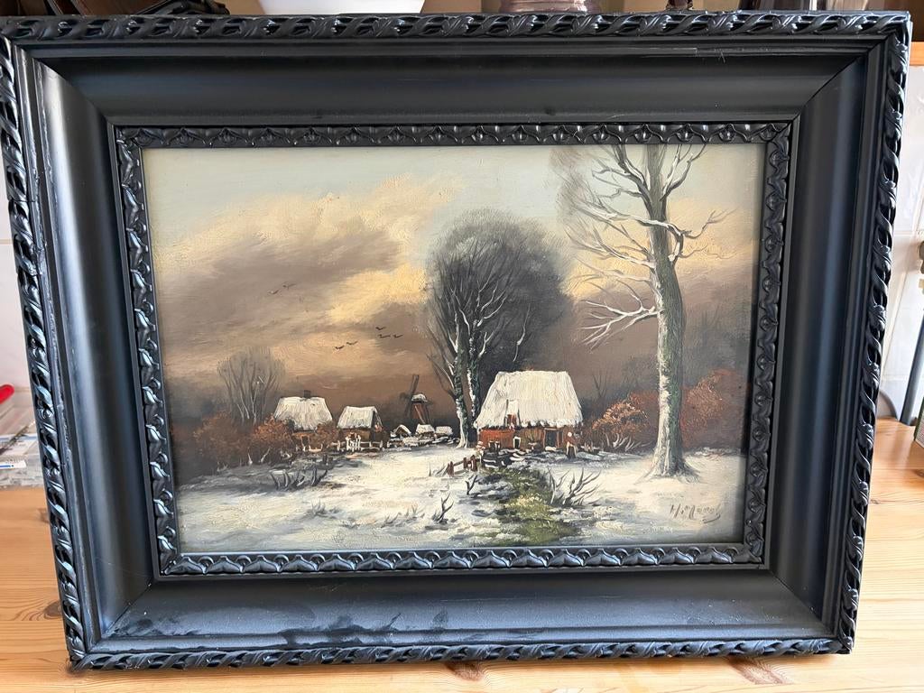 Schilderij Winterlandschap H. Molenaar, Antiek en Kunst, Ophalen of Verzenden