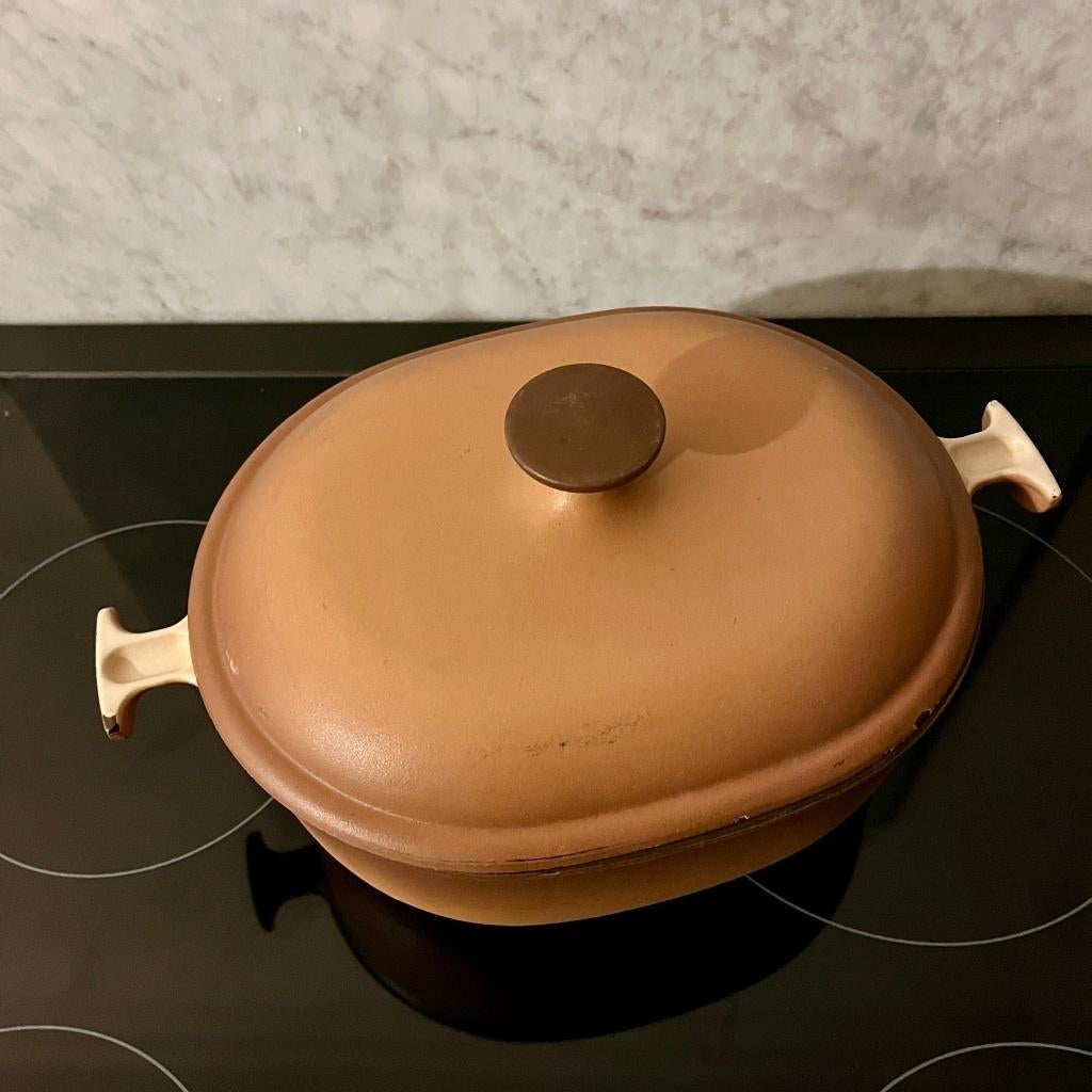 Vintage Le Creuset braadpan ovenpan, Gietijzer, Ophalen of Verzenden, Zo goed als nieuw, Keramische plaat