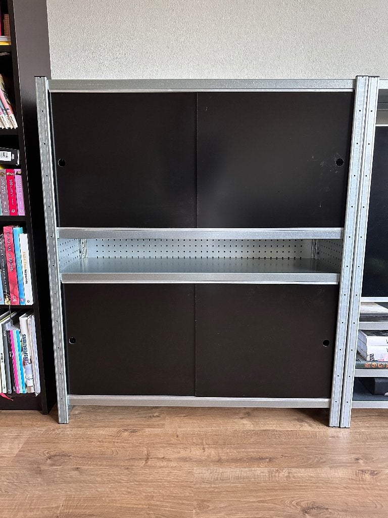 Stalen (stelling)kast met schuifdeuren - 100x120x30cm, Ophalen, Gebruikt