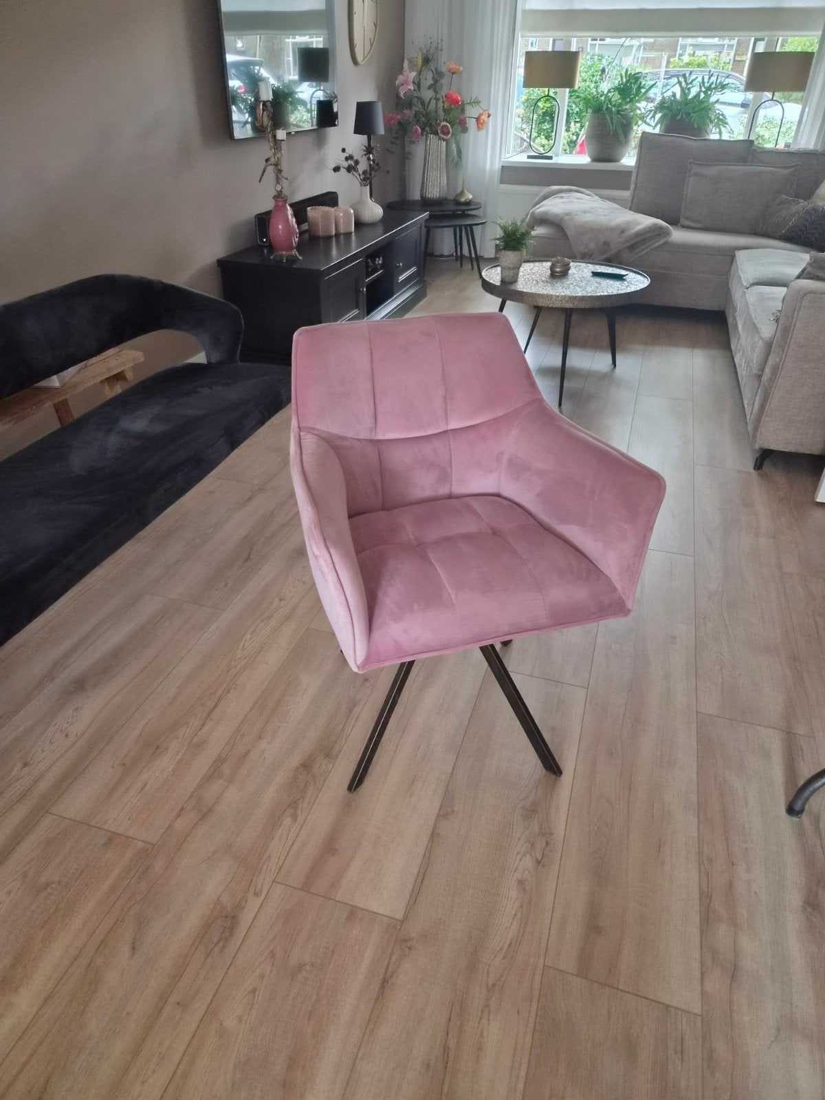 Roze fluwelen eetkamerstoel - Zo goed als nieuw